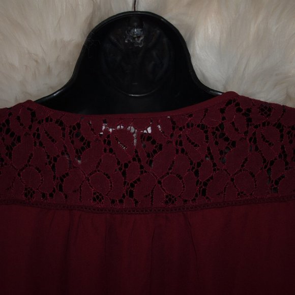 Burgundy Blouse w/ Lace Sleeves&Button-Down Front Size S BY VALERIE STEVENS - Picture 2 of 6